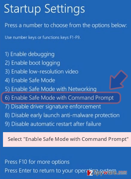 Select 'Enable Safe Mode with Command Prompt'