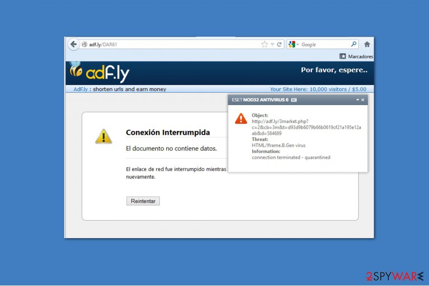 Adf.ly virus displays potentially dangerous ads