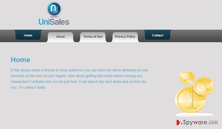 The official homepage of UniSales adware