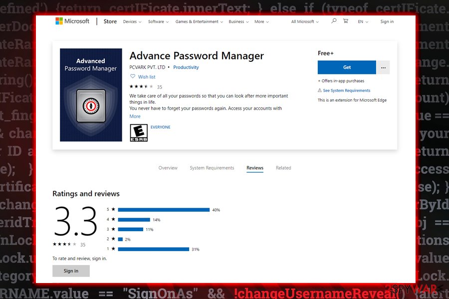 Advanced Password Manager questionable app