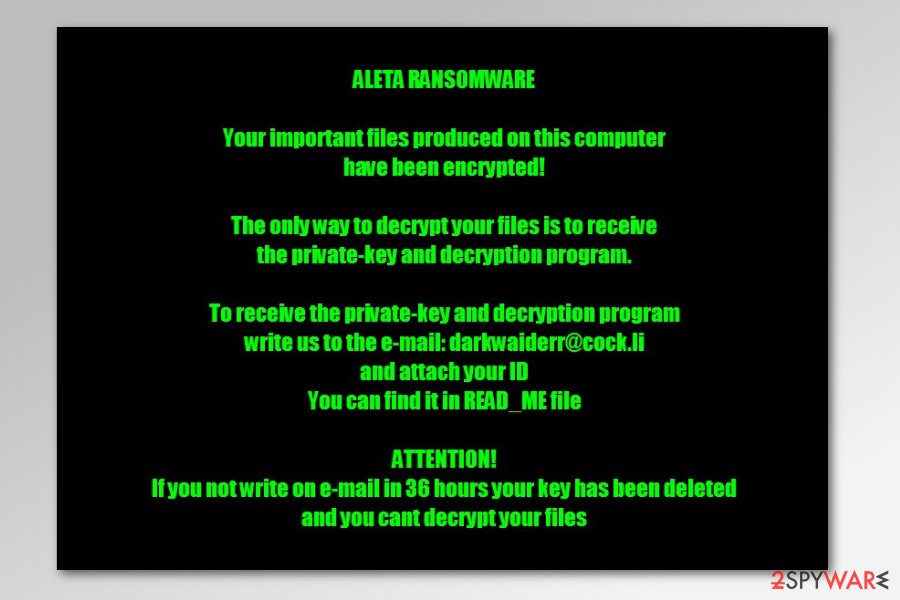 Aleta ransomware ransom note