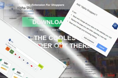 The image displaying AlphaShoppers extension and main page