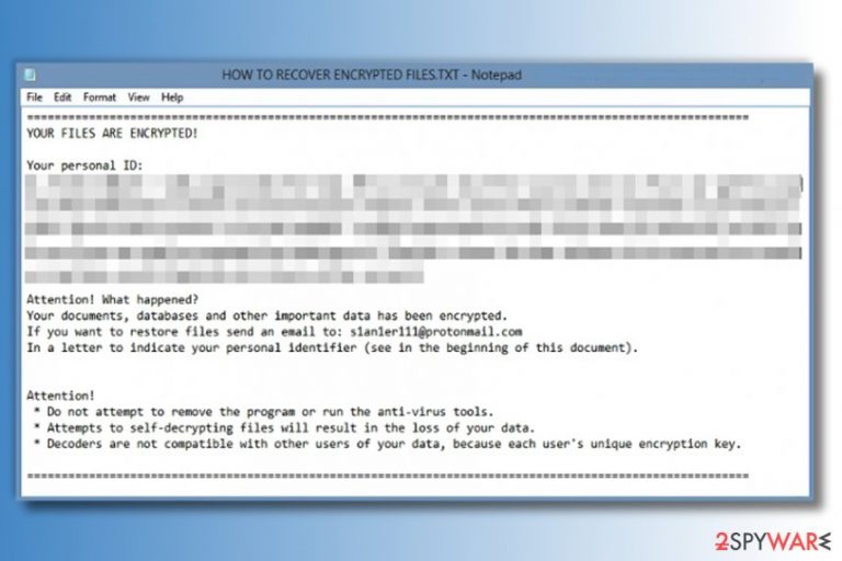 The ransom note of Amnesia ransomware