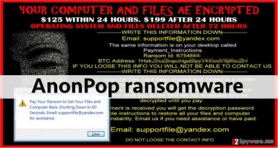 Screenshot of ransom note left by Anonpop virus