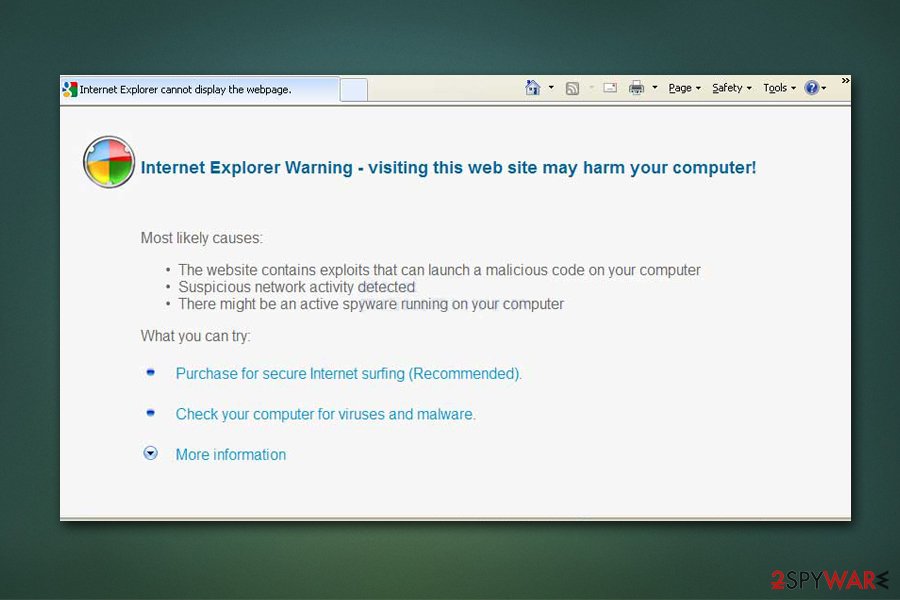 Antivirus Scan fake warning on Internet Explorer