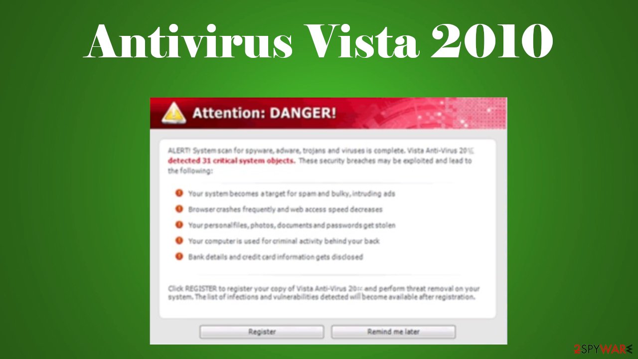 vista antivirus 2010을 제거하는 방법