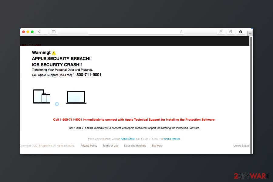 APPLE SECURITY BREACH scam website