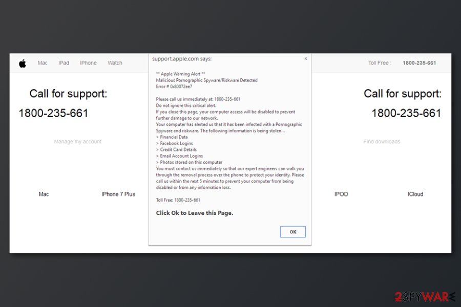 APPLE SECURITY BREACH tech support scam website