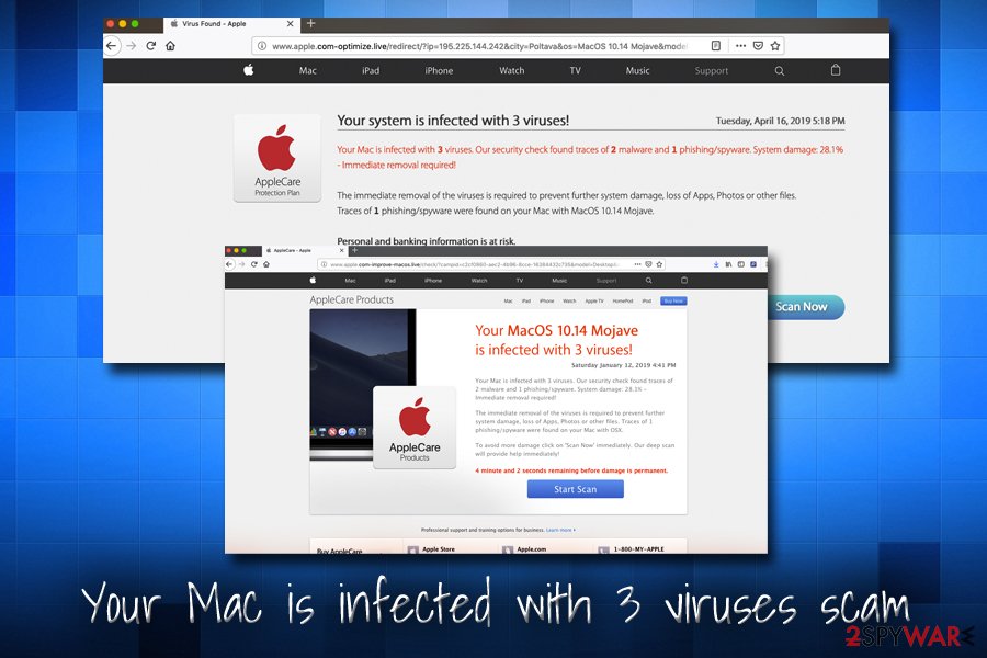 Apple virus - Your Mac is infected with 3 viruses scam