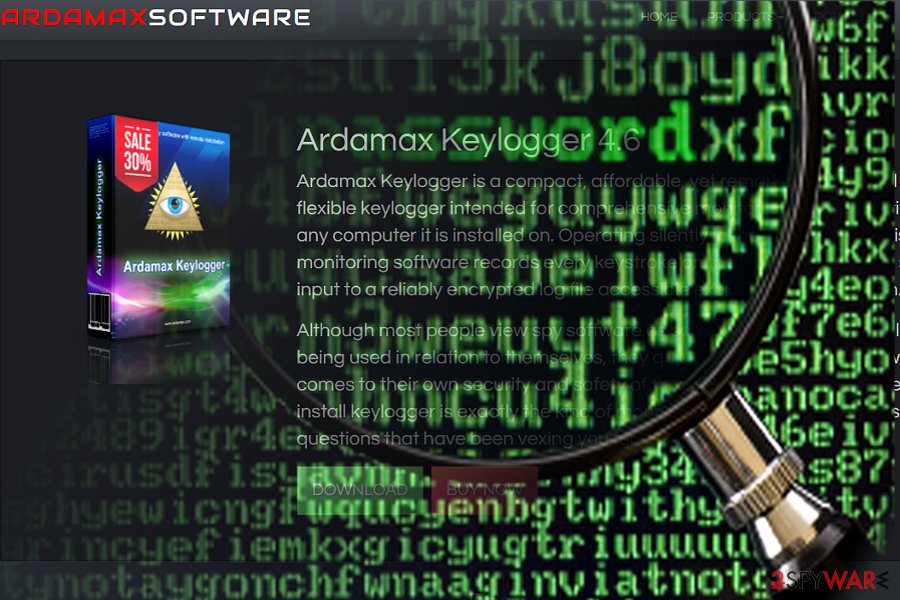 The screenshot of Ardamax keylogger