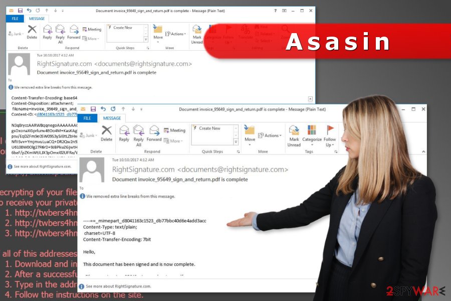 Spam emails that spread Asasin ransomware