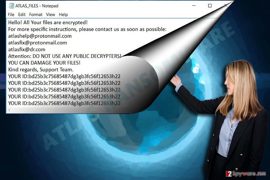 The screenshot illustrating ATLAS ransomware The screenshot illustrating ATLAS ransomware