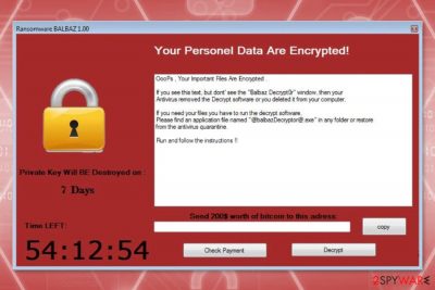 The ransom note by Balbaz ransomware virus