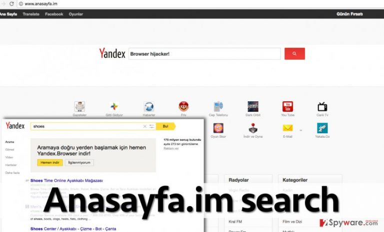 Search engine promoted by Anasayfa.im hijacker