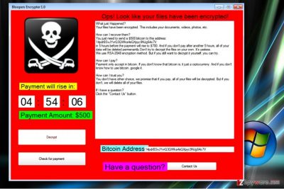 Screenshot of Blooper ransomware virus