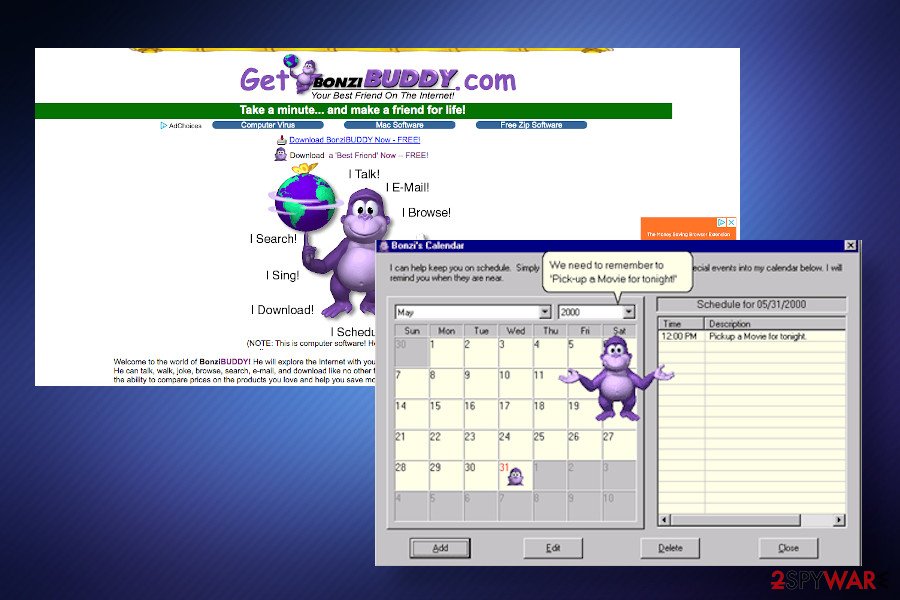 Bonzi Buddy's reaction to Windows XP, Vista, and 7 ended their