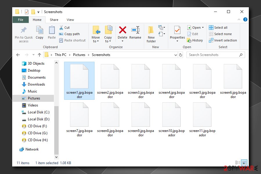 Bopador ransomware encrypted files