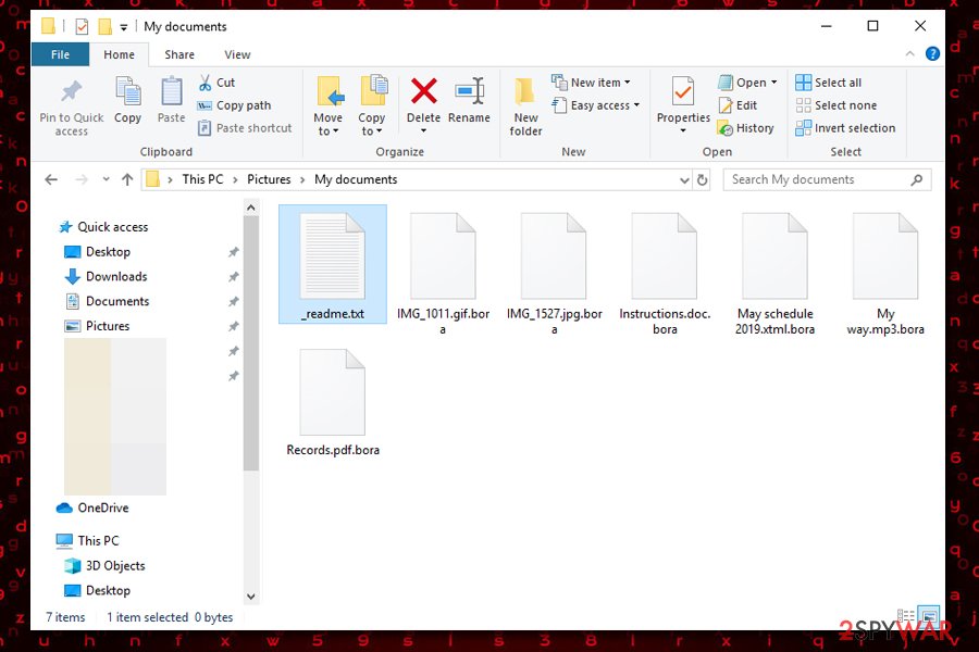 Bora ransomware locked files