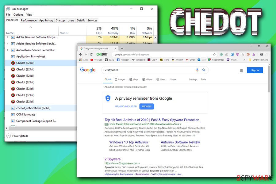 Chedot browser runs processes