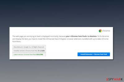 Screenshot of Chrome Font Pack virus