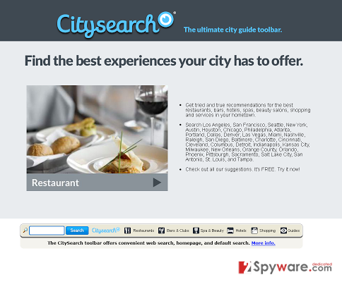 CitySearch Toolbar snapshot CitySearch Toolbar snapshot
