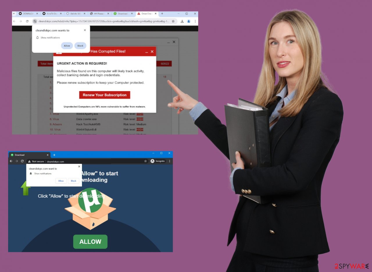Cleandiskpc.com push notifications virus