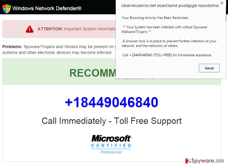 Clearviruserror.net pop-up virus Clearviruserror.net pop-up virus
