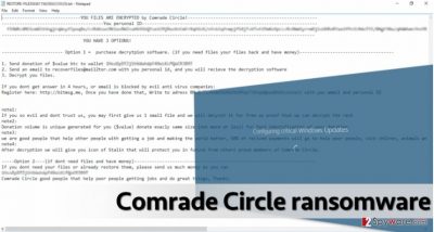 Comrade Circle virus ransom note and bogus Windows Update screen