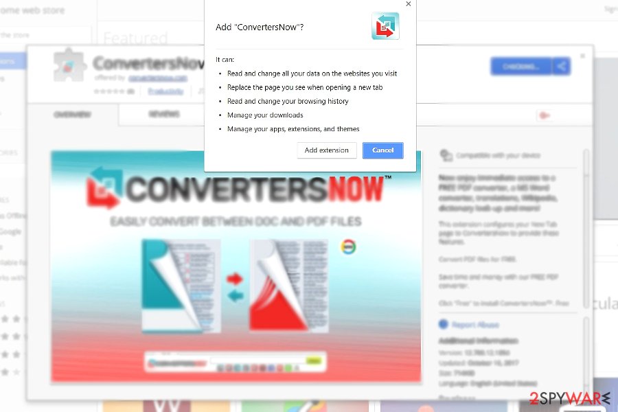 The picture illustrating ConvertersNow plug-in in Chrome