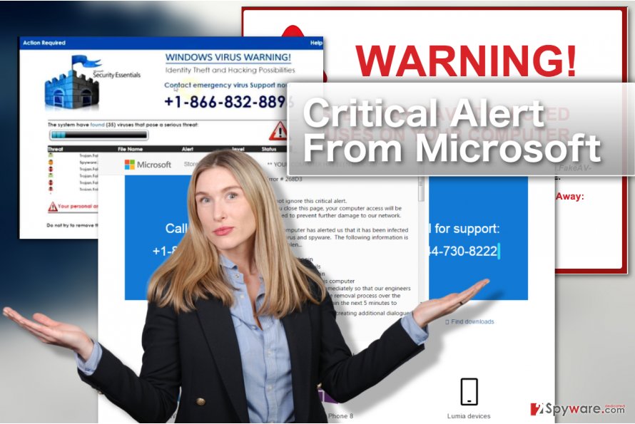 Image illustrating Critical Alert From Microsoft pop-ups Image illustrating Critical Alert From Microsoft pop-ups