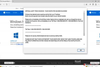 "CRITICAL ALERT FROM WINDOWS" fake pop-up