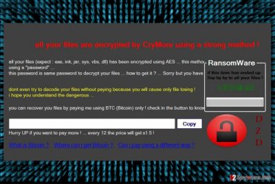 The ransom note by CryMore ransomware virus