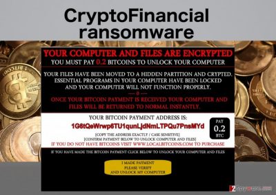 An illustration of the CryptoFinancial ransomware virus ransom note