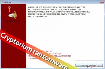 Picture showing Cryptorium ransomware lock screen