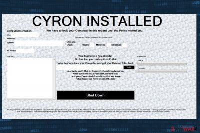 Ransom note by Cyron ransomware virus 