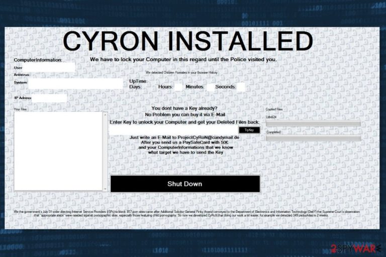 Ransom note by Cyron ransomware virus 