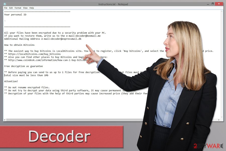 Screenshot of the Decoder ransomware virus ransom note