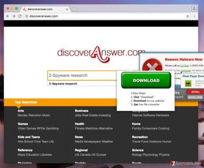 Image showing search engine brought by Discoveranswer.com virus