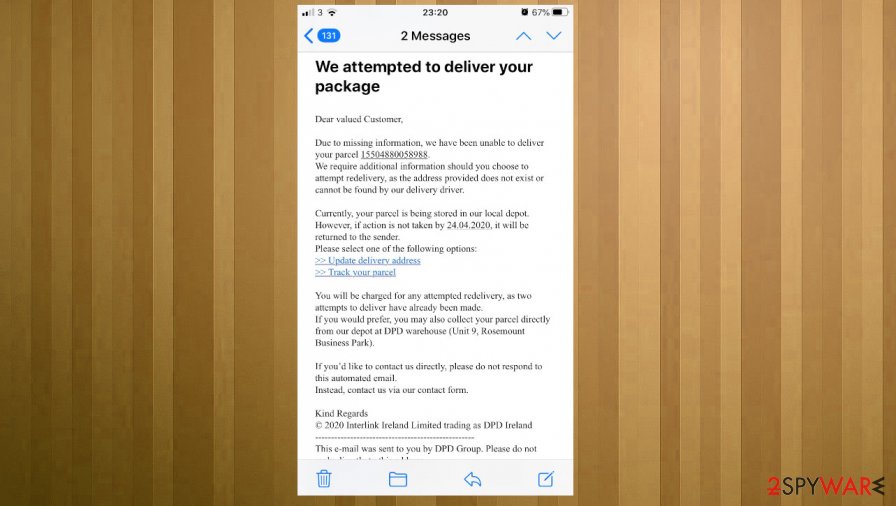 DPD Delivery Email phishing scam