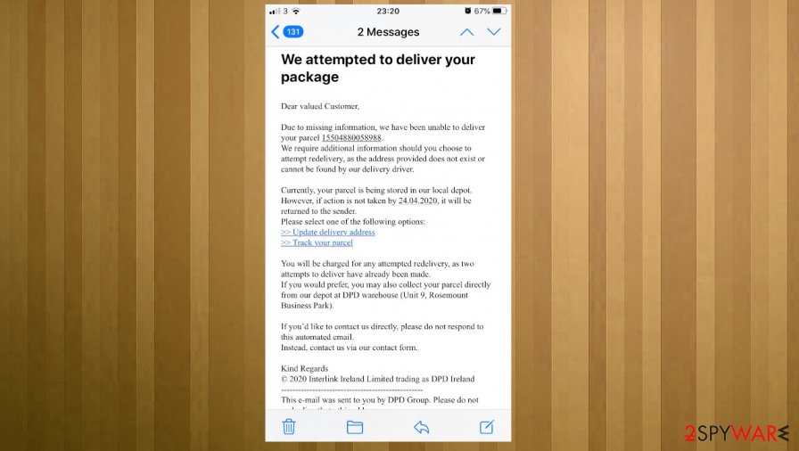 DPD Delivery Email phishing scam