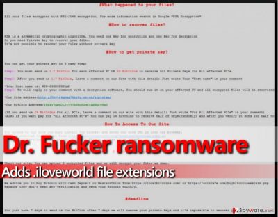 Screenshot of ransom note by Dr. Fucker virus