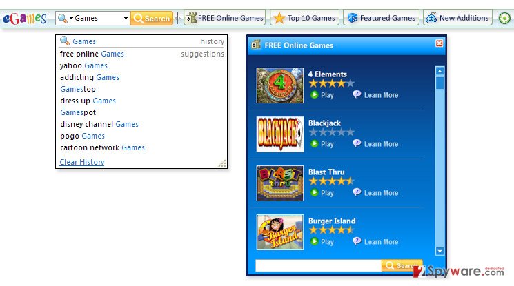 eGames Toolbar snapshot eGames Toolbar snapshot