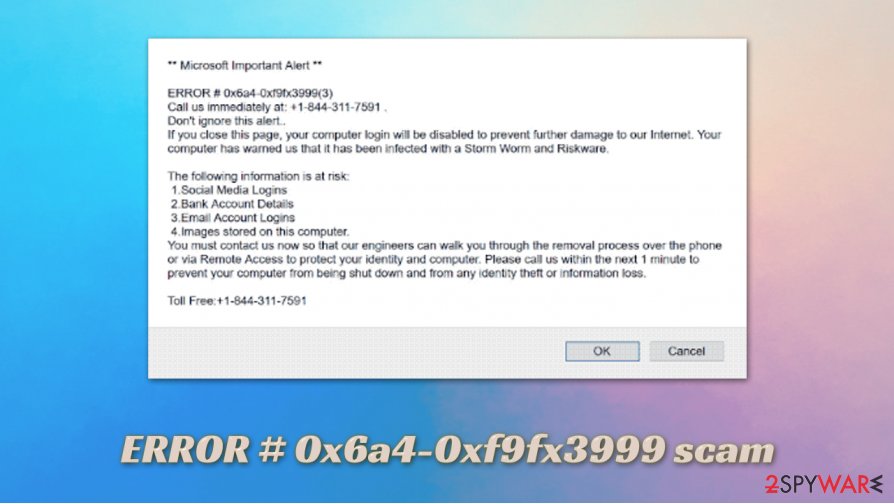 ERROR # 0x6a4-0xf9fx3999 fake alert