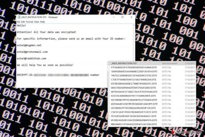 Ransom note by Exte ransomware virus