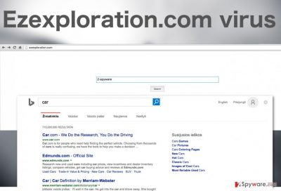 A screenshot of the Ezexploration.com virus website and search results