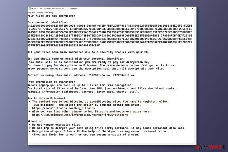 Remove F1220@tuta.io ransomware (Removal Guide) - Decryption Steps Included