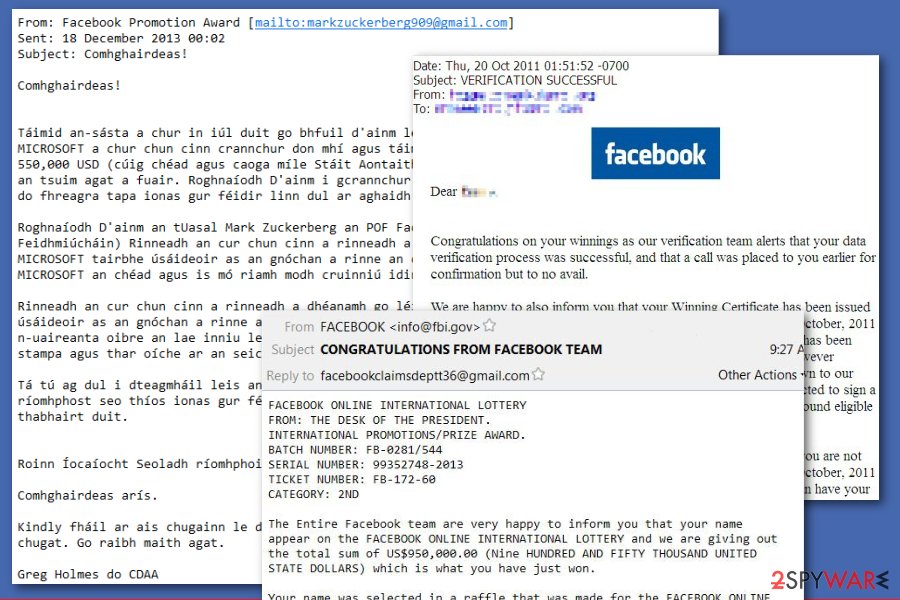 Facebook lottery scam emails