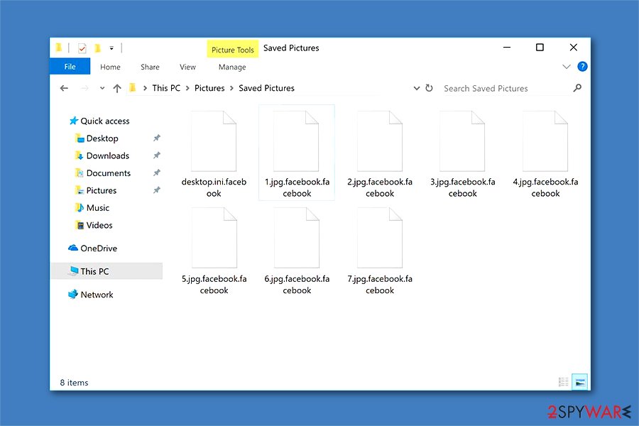 Facebook ransomware example of encrypted files