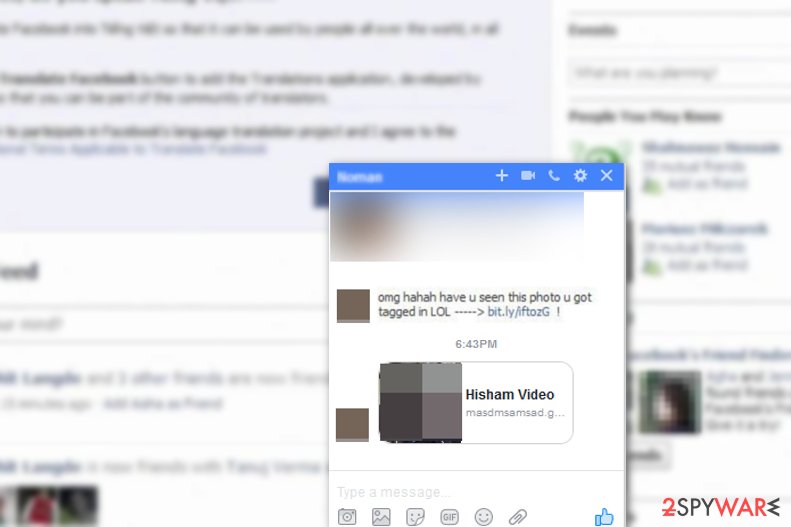 Image of malicious messages that spread Facebook virus